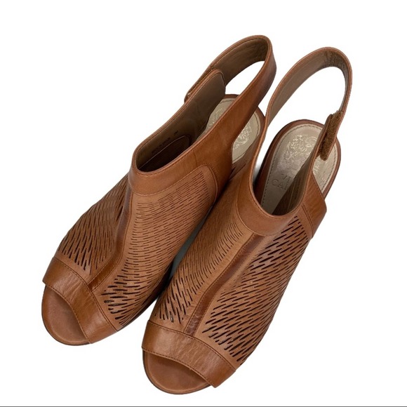 Vince Camuto Shoes - Vince Camino Laser-cut peep toe 8M brown block-heel sandals